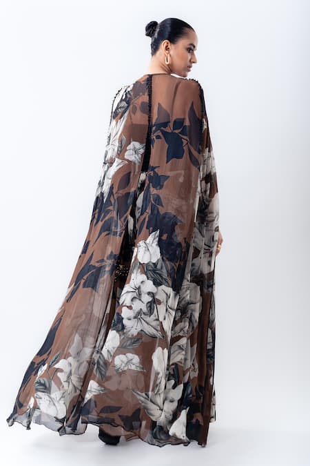 Nupur Kanoi Printed Slit Cape With Jumpsuit 