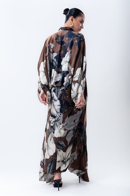 Nupur Kanoi Printed Studded Balloon Top With Draped Skirt 