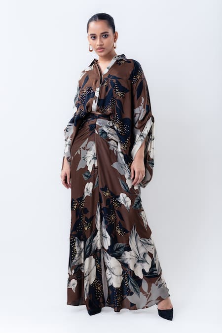 Nupur Kanoi Printed Studded Balloon Top With Draped Skirt 