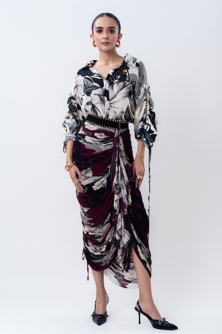 Nupur Kanoi Printed Studded Shirt Gathered Skirt 