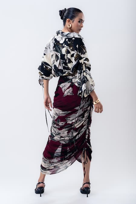 Nupur Kanoi Printed Studded Shirt Gathered Skirt 