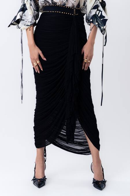 Nupur Kanoi Off White Crepe, Chiffon Studs, Foil Printed Studded Shirt With Gathered Skirt Online at Aza Fashions Nupur Kanoi_Off White Crepe, Chiffon Studs, Foil Printed Studded Shirt With Gathered Skirt _Online_at_Aza_Fashions