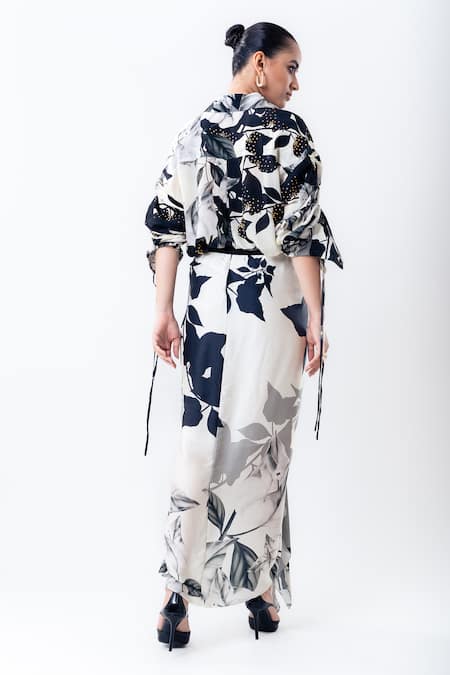 Nupur Kanoi Printed Studded Shirt With Front Knot Skirt 