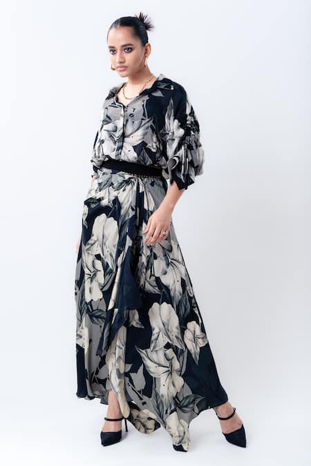 Nupur Kanoi Printed Studded Shirt With Pick Up Skirt 