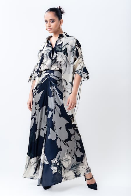 Nupur Kanoi Printed Studded Double Layer Shirt With Skirt 