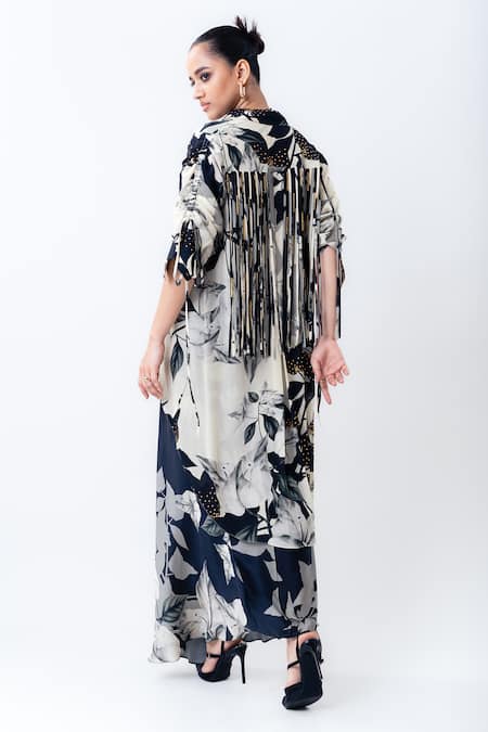 Nupur Kanoi Printed Studded Double Layer Shirt With Skirt 