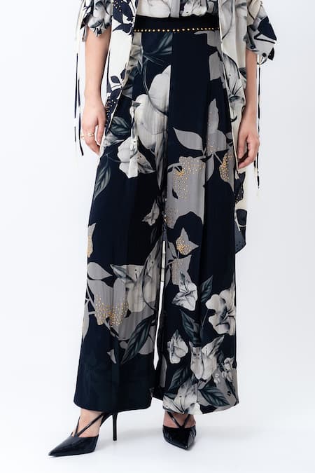 Buy_Nupur Kanoi_Off White Crepe Studs Collared, Printed Studded Double Layer Shirt With Skirt _Online_at_Aza_Fashions