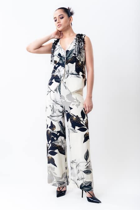 Nupur Kanoi Printed Studded Waistcoat With Pant 