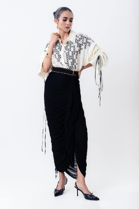 Nupur Kanoi Beaded Shirt With Gathered Skirt 