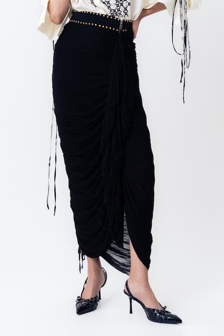 Nupur Kanoi_Off White Silk, Chiffon Beads, Embroidery Beaded Shirt With Gathered Skirt _Online_at_Aza_Fashions