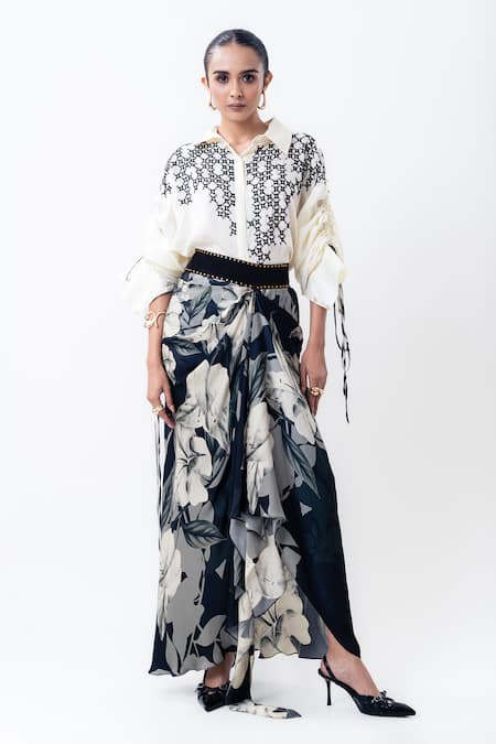 Nupur Kanoi Beaded Shirt With Printed A-line Pick Up Skirt 