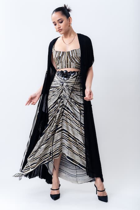 Nupur Kanoi Gathered Jacket With Knotted Skirt Set 