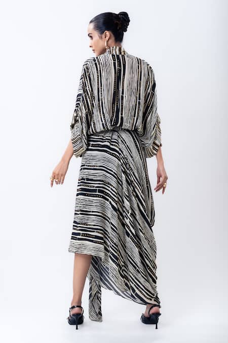 Nupur Kanoi Stripes Studded Draped Kaftan Dress 