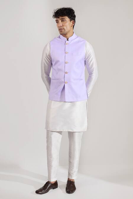 Buy_Rng Safawala_Purple Cotton, Silk Block Print Bundi _Online_at_Aza_Fashions