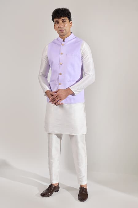 Rng Safawala_Purple Cotton, Silk Block Print Bundi _at_Aza_Fashions