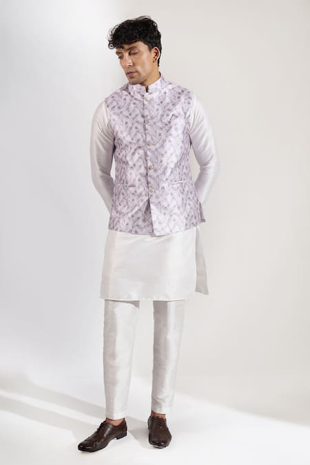 Buy_Rng Safawala_Purple Floral Print Bundi _Online_at_Aza_Fashions