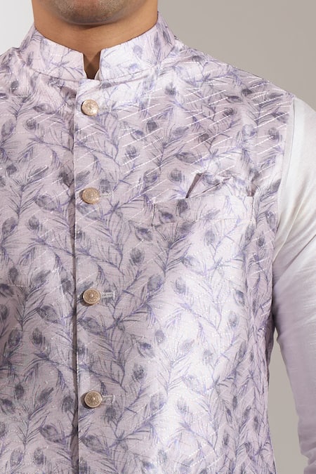 Rng Safawala_Purple Floral Print Bundi _at_Aza_Fashions