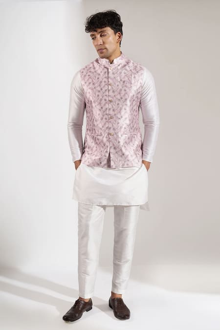 Shop_Rng Safawala_Pink Floral Print Bundi _Online_at_Aza_Fashions