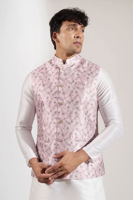 Rng Safawala_Pink Floral Print Bundi _at_Aza_Fashions