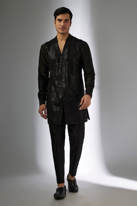 SALIL BHATIA Silk Chanderi Sequins Embellished Sherwani Set 