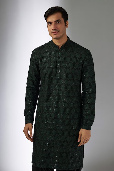 SALIL BHATIA Green Silk, Modal, Satin Embroidery, Sequins Bel Boota Embellished Kurta Set Online at Aza Fashions SALIL BHATIA_Green Silk, Modal, Satin Embroidery, Sequins Bel Boota Embellished Kurta Set _Online_at_Aza_Fashions