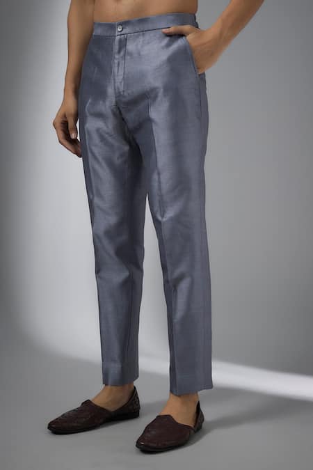 Buy_SALIL BHATIA_Gray Silk Sequins, Embroidery, Metallic Reet Mahal Embellished Sherwani Set _Online_at_Aza_Fashions