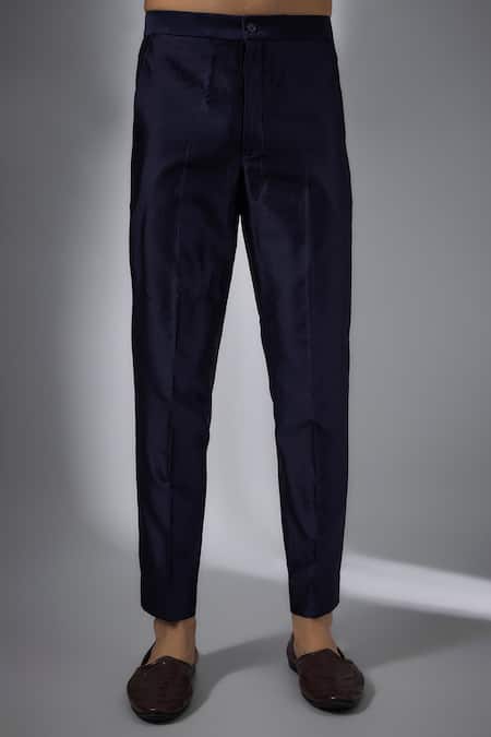 SALIL BHATIA_Navy Chanderi Silk, Modal, Satin Embroidery, Neer Mahal Embellished Kurta Set _Online_at_Aza_Fashions