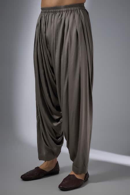 SALIL BHATIA_Gray Chanderi Silk, Modal, Satin Zari, Sequins Mahal Embellished Kurta Set _Online_at_Aza_Fashions