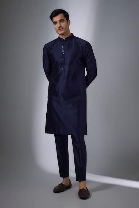 SALIL BHATIA Navy Silk, Silk, Sequins, Neer Mahal Embellished Kurta Set 