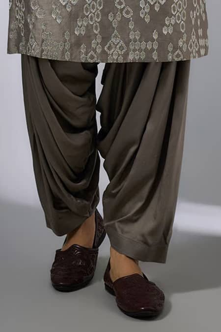 SALIL BHATIA_Taupe Silk, Chanderi, Modal, Satin Zari, Sequins Mahal Embellished Kurta Set _Online_at_Aza_Fashions