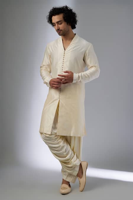 SALIL BHATIA Ivory Silk Chanderi Button-Down Kurta Set 