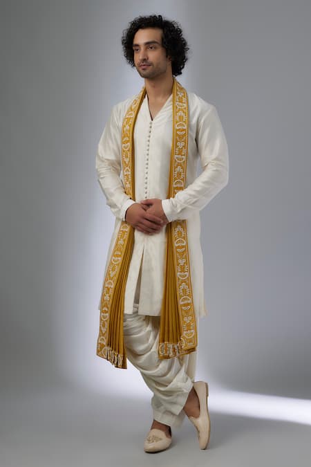 SALIL BHATIA Ivory Silk Chanderi Button Down Kurta Set 