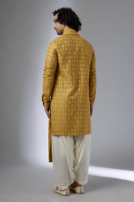 Shop SALIL BHATIA Yellow Silk, Modal, Satin Zari, Sequins Barfi Boota Embellished Kurta Set at Aza Fashions Shop_SALIL BHATIA_Yellow Silk, Modal, Satin Zari, Sequins Barfi Boota Embellished Kurta Set _at_Aza_Fashions