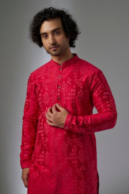 SALIL BHATIA_Pink Chanderi Silk, Modal, Satin Embroidery, Zari Mahal Embellished Kurta Set _Online_at_Aza_Fashions