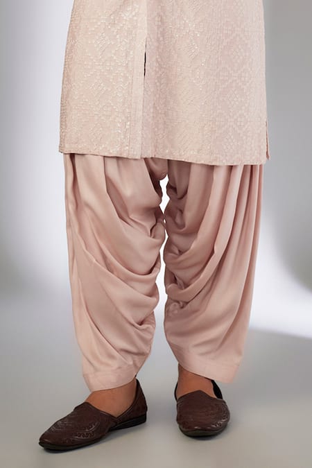 SALIL BHATIA_Pink Silk, Modal, Satin Sequins, Embroidery, Metallic Roop Mahal Kurta Set _Online_at_Aza_Fashions