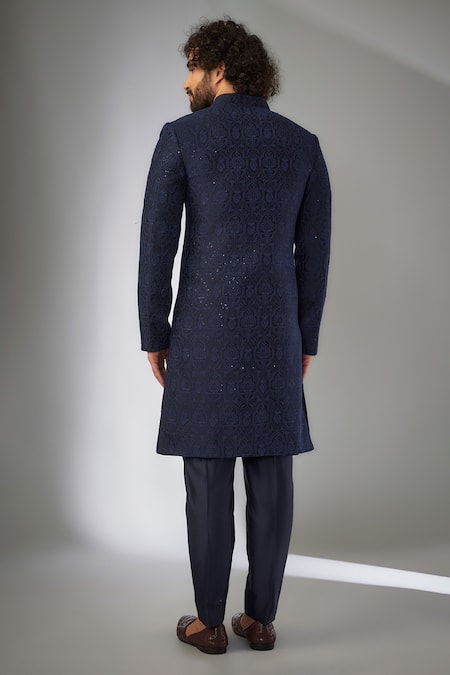 SALIL BHATIA Storm Blue Sequins Embellished Sherwani Set 