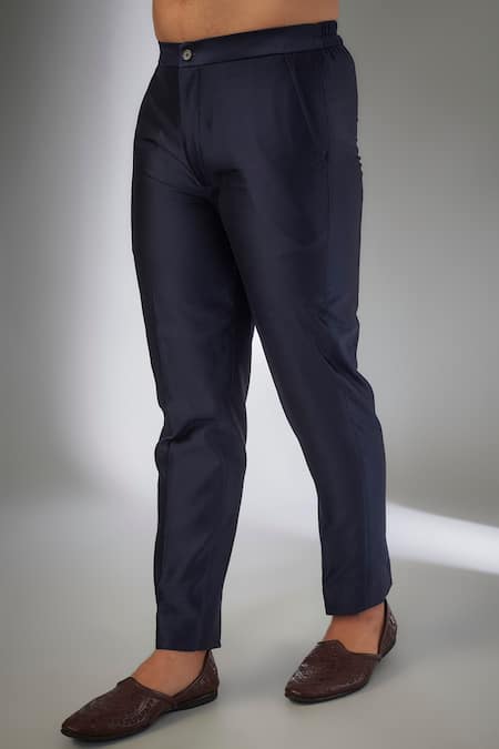 Shop_SALIL BHATIA_Blue Chanderi Silk, Georgette Sequins, Embroidery Embellished Bandhgala Set _Online_at_Aza_Fashions