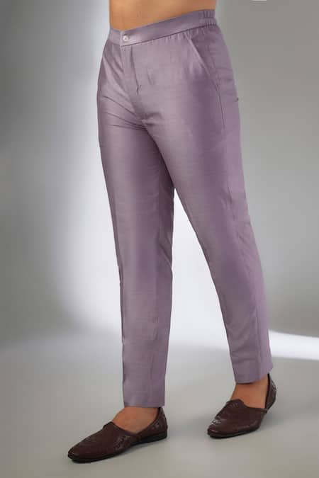 SALIL BHATIA_Purple Silk, , Bel Boota Thread Embellished Nehru Jacket Set _Online_at_Aza_Fashions