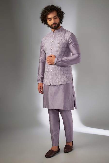 SALIL BHATIA Bel Boota Thread Embellished Nehru Jacket Set 