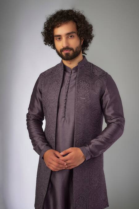 Buy SALIL BHATIA Purple Silk, Silk, Ruhani Mahal Embellished Sherwani Set Online at Aza Fashions Buy_SALIL BHATIA_Purple Silk, Silk, Ruhani Mahal Embellished Sherwani Set _Online_at_Aza_Fashions