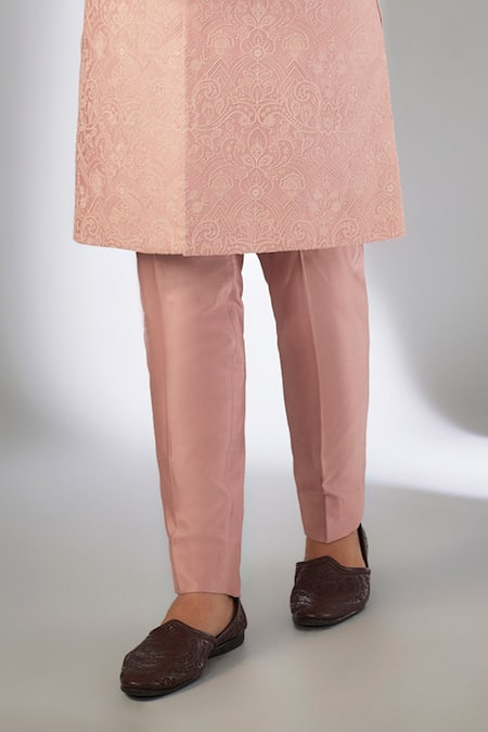 SALIL BHATIA_Pink Chanderi Silk Embroidery, Sequins Raj Mahal Thread Sherwani Set _Online_at_Aza_Fashions