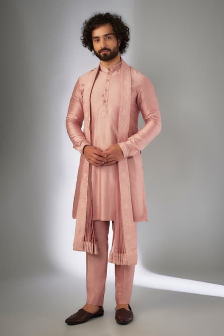 SALIL BHATIA Shell Pink Chanderi Embellished Kurta Set 