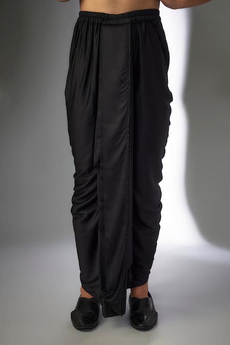 SALIL BHATIA_Black Silk, Chanderi Silk, Modal, Satin Embroidery, Mirrors Sherwani Set _Online_at_Aza_Fashions