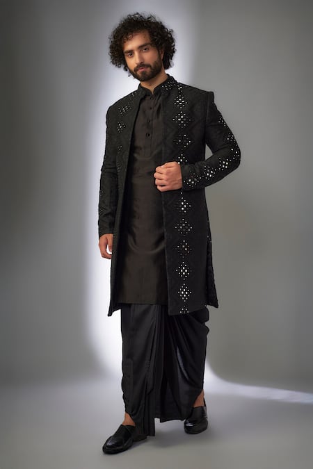 SALIL BHATIA Black Mirror Embroidered Sherwani Set 