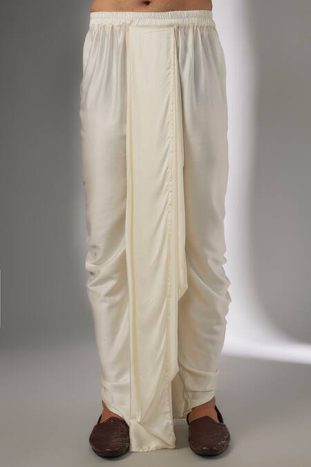 SALIL BHATIA_Ivory Silk, Modal, Satin Mirrors, Ainaa Mahal Raw Thread Work Kurta Set _Online_at_Aza_Fashions