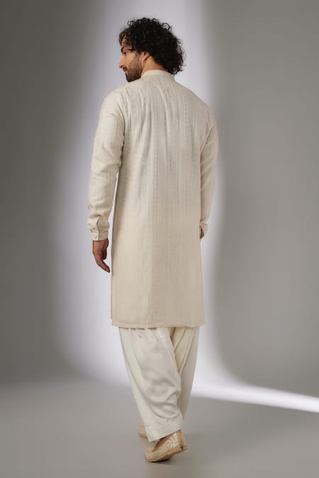 Shop_SALIL BHATIA_Off White Chanderi , Modal, Embroidery Somya Mahal Threadwork Kurta Set _Online_at_Aza_Fashions