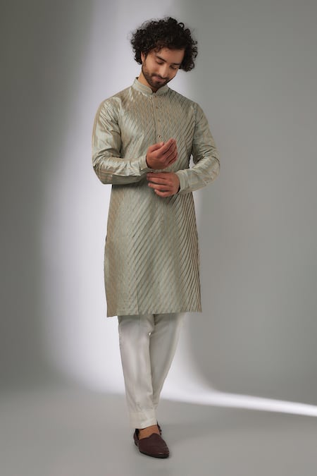 SALIL BHATIA Pure Silk Thread Embroidered Kurta Set 