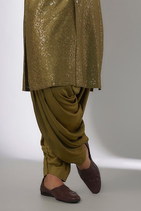 SALIL BHATIA_Green Silk, Modal, Satin Sequins Chota Chakor Work Ombre Kurta Set _Online_at_Aza_Fashions