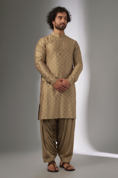 SALIL BHATIA Gold Chanderi Silk Zari Work Kurta Set 