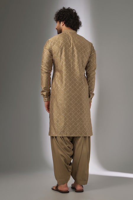 SALIL BHATIA Gold Chanderi Silk Zari Work Kurta Set 